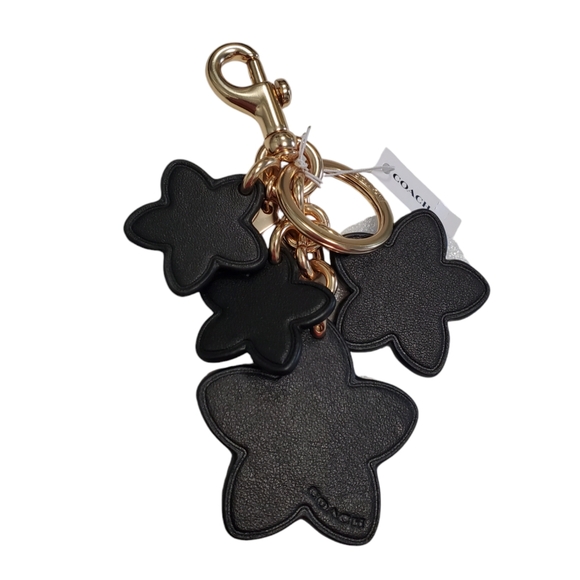 Coach Wildflower Mix Large Leather Bag Charm Black & Gold Multi - Picture 5 of 7